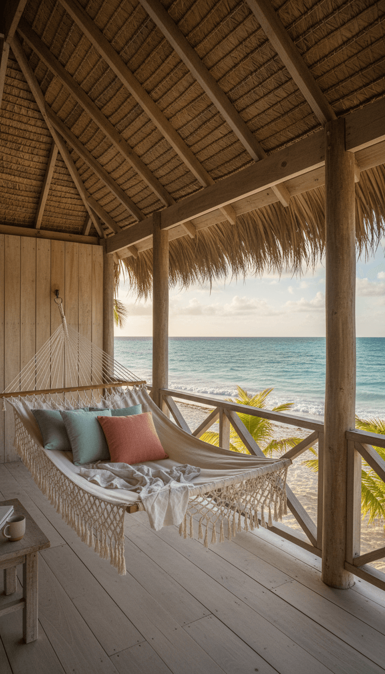 Beachfront resort bungalow with hammock
